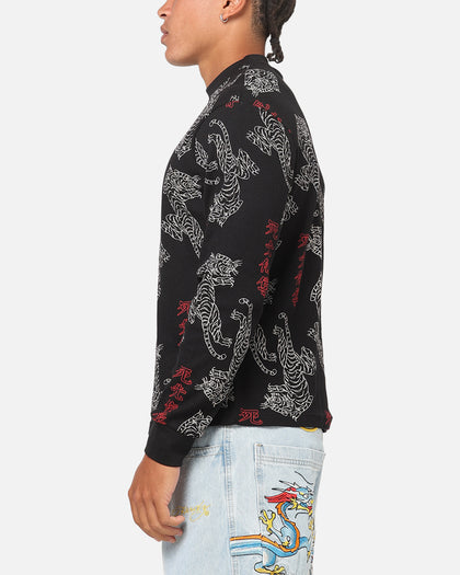 Ed Hardy Tiger Waffle Long Sleeve T-Shirt Black