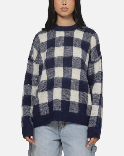 Carre Ombre Knitted Jumper Navy Plaid