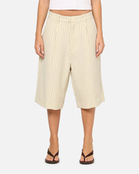 Carre Heritage Pleated Shorts Off White Pinstripe