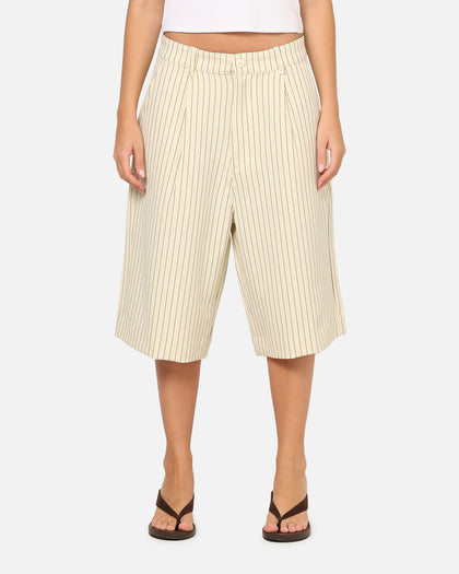 Carre Heritage Pleated Shorts Off White Pinstripe