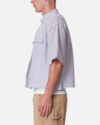 MNML Cropped Boxy Stripe Button Up Shirt Blue
