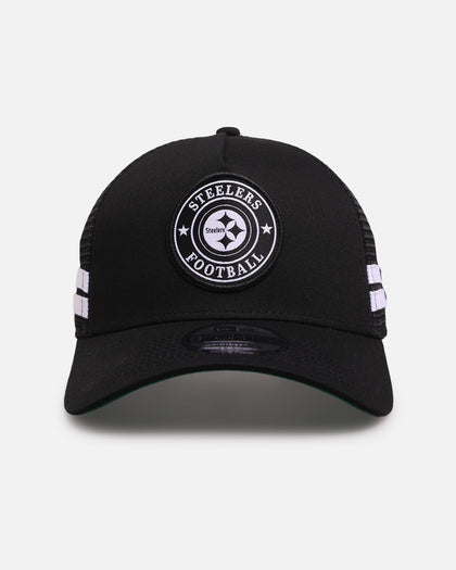 New Era Pittsburgh Steelers 'Stripe' 9FORTY A-Frame Trucker Snapback Black/White
