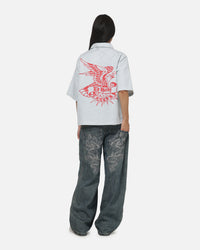 Ed Hardy Eagle Button Up Shirt Blue Pinstripe