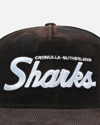 New Era Cronulla Sutherland Sharks 'NRL Golfer Washed Black' Pre-Curved Corduroy Golfer Snapback Washed Black