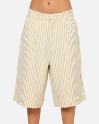 Carre Heritage Pleated Shorts Off White Pinstripe