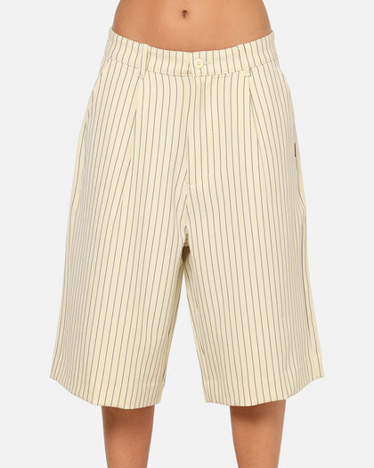 Carre Heritage Pleated Shorts Off White Pinstripe