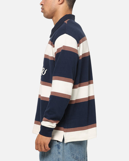 S Double Chain Stitch Long Sleeve Rugby Jersey Navy