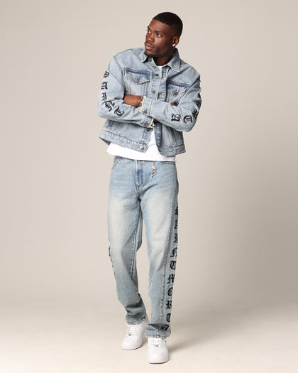 Saint Morta Rip Gothic Cutoff Denim Jacket Superwash Blue