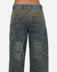 Women's Panelled Ultra Baggy Jeans Mid Blue
