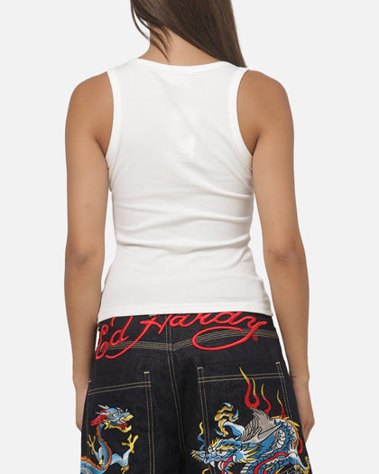 Ed Hardy Women's Frayed Tank White