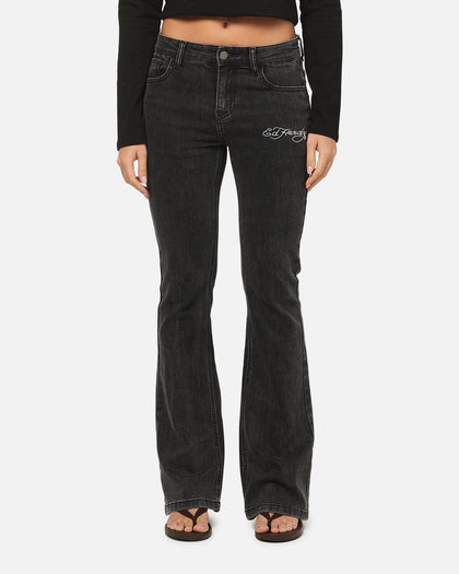 Ed Hardy Women's Tiger Bootcut Jeans Washed Black