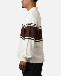 Carre Varsity Long Sleeve Polo Shirt Off White/Brown