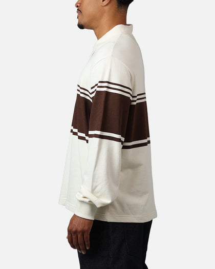 Carre Varsity Long Sleeve Polo Shirt Off White/Brown