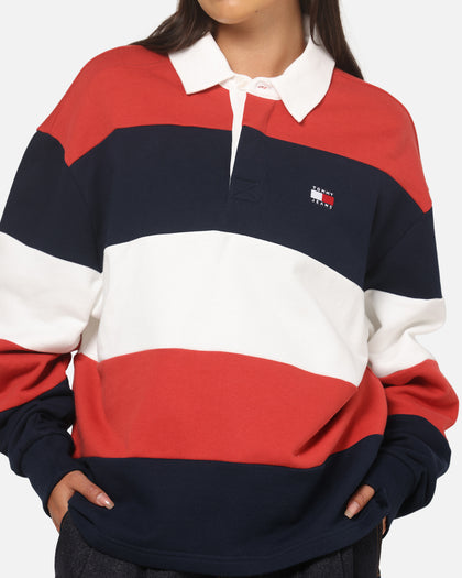 Tommy Jeans Relaxed Badge Stripe Rugby Shirt Navy