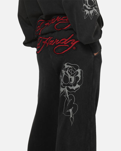 Ed Hardy Women's Rose Trackpants Washed Black