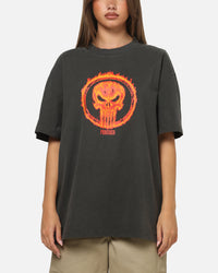 73Studio Marvel Punisher Flames Heavy T-Shirt Black Wash
