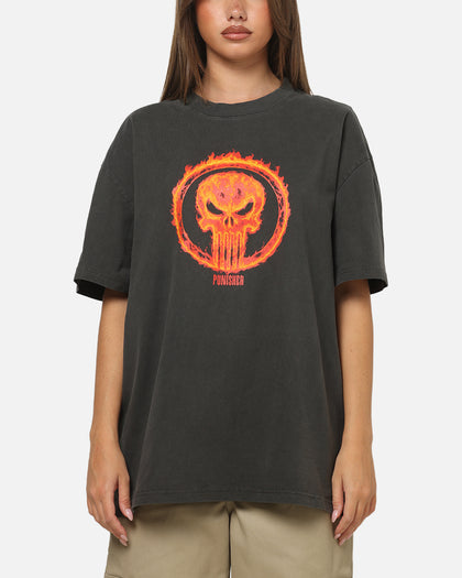 73Studio Marvel Punisher Flames Heavy T-Shirt Black Wash