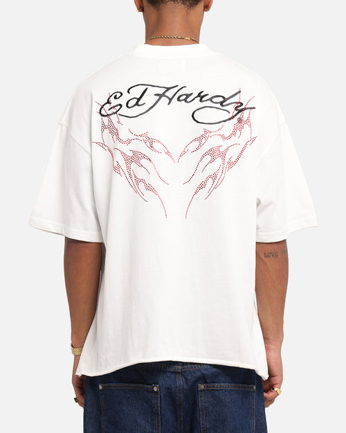 Ed Hardy Techno Rhinestone T-Shirt Off White