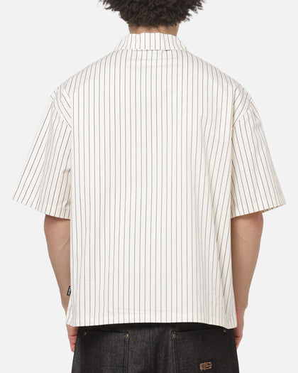 Carre Grid Short Sleeve Button Up Shirt Natural/Brown Pinstripe