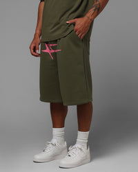 Loiter Hybrid Premium Shorts Olive/Pink