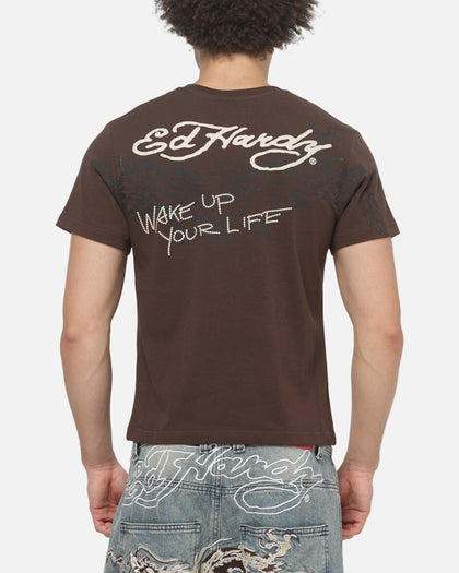 Ed Hardy Wake Up T-Shirt Chocolate