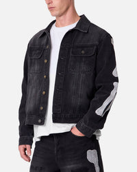 MNML Raw Skeleton Trucker Jacket Washed Black