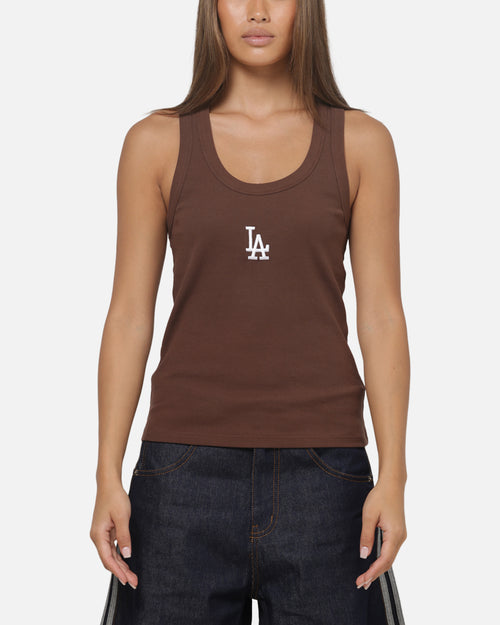 Majestic Athletic Women's Los Angeles Dodgers Rib Logo Tank Dark Chocolate