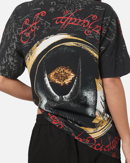 73Studio X Lord Of The Rings Sauron All Over Print T-Shirt Black Acidwash