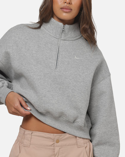 Nike Women's Studio Fleece Oversized 1/4-Zip Cropped Top Dark Grey Heather