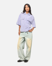 MNML Cropped Striped Short Sleeve Shirt Blue