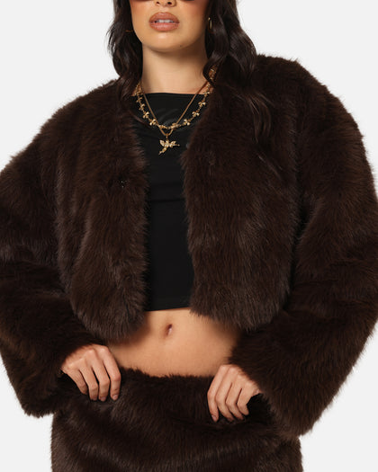 Ed Hardy Women's Faux Fur Jacket Brown