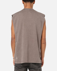 Saint Morta Script Oversized Muscle T-Shirt Washed Brown