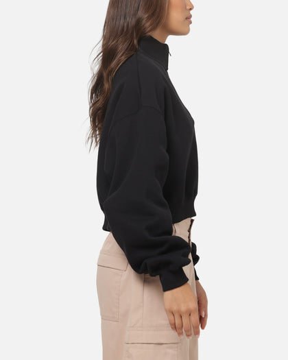 Nike Women's Studio Fleece Oversized 1/4-Zip Cropped Top Black