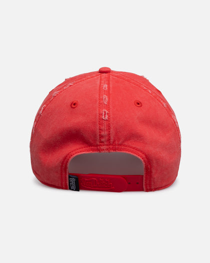 Von Dutch Distressed Dad Strapback Cap Washed Red