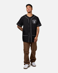 Majestic Athletic Las Vegas Raiders Denim Button Up Shirt Washed Black Denim