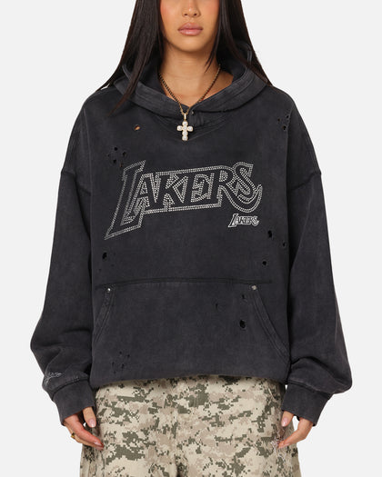 Mitchell & Ness Los Angeles Lakers Distressed Rhinestone Logo Hoodie Faded Black