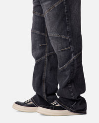 MNML Panelled Moto Denim Jeans Washed Black