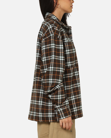 Carre Workwear Long Sleeve Button Up Shirt Brown-Plaid