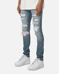 MNML X555 Crystal Skinny Denim Jeans Blue/Pink