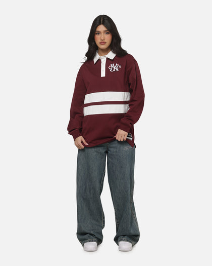Mitchell & Ness New York Yankees Roses Rugby Long Sleeve Polo Shirt Sour Cherry