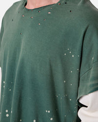 MNML Layered Distressed Painted Long Sleeve T-Shirt Green