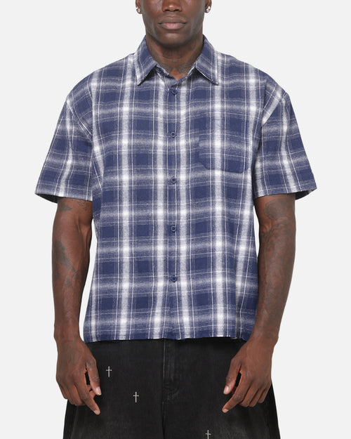 Saint Morta Paradise Studios Button Up Shirt Navy Plaid