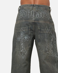 Ed Hardy Ghost Tattoo Ultra Wide Jeans Dirty Denim