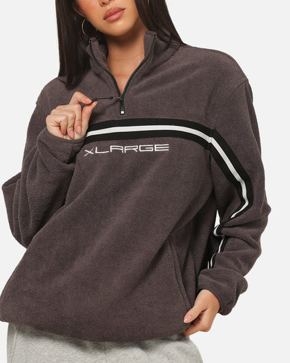 X-Large Stripe Polar Fleece Quarter Zip Fleece Mocha