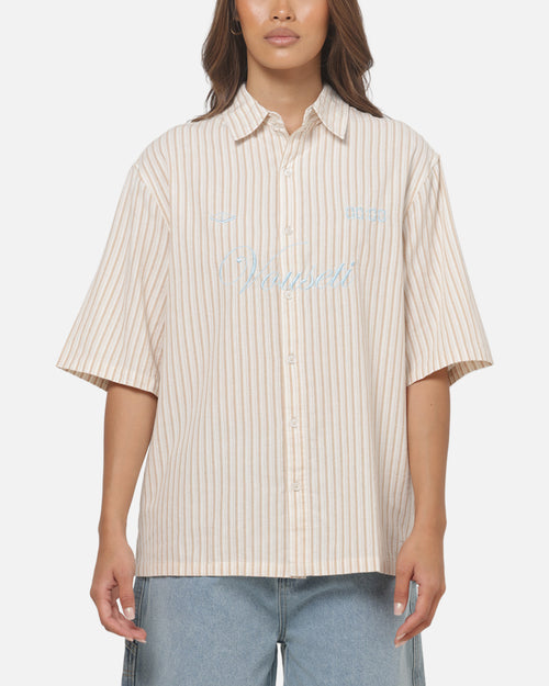 Vouseti Full Court Button Up Shirt Latte White Stripe