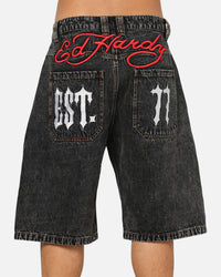 Ed Hardy Established 77 Denim Jorts Black