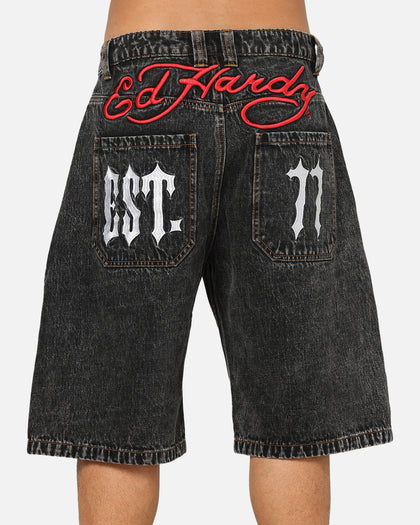 Ed Hardy Established 77 Denim Jorts Black