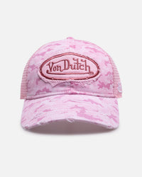 Von Dutch Distressed Trucker Snapback Pink Camo