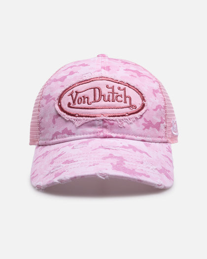 Von Dutch Distressed Trucker Snapback Pink Camo