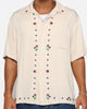 X-Large Flower Open Collar Short Sleeve Shirt Off White